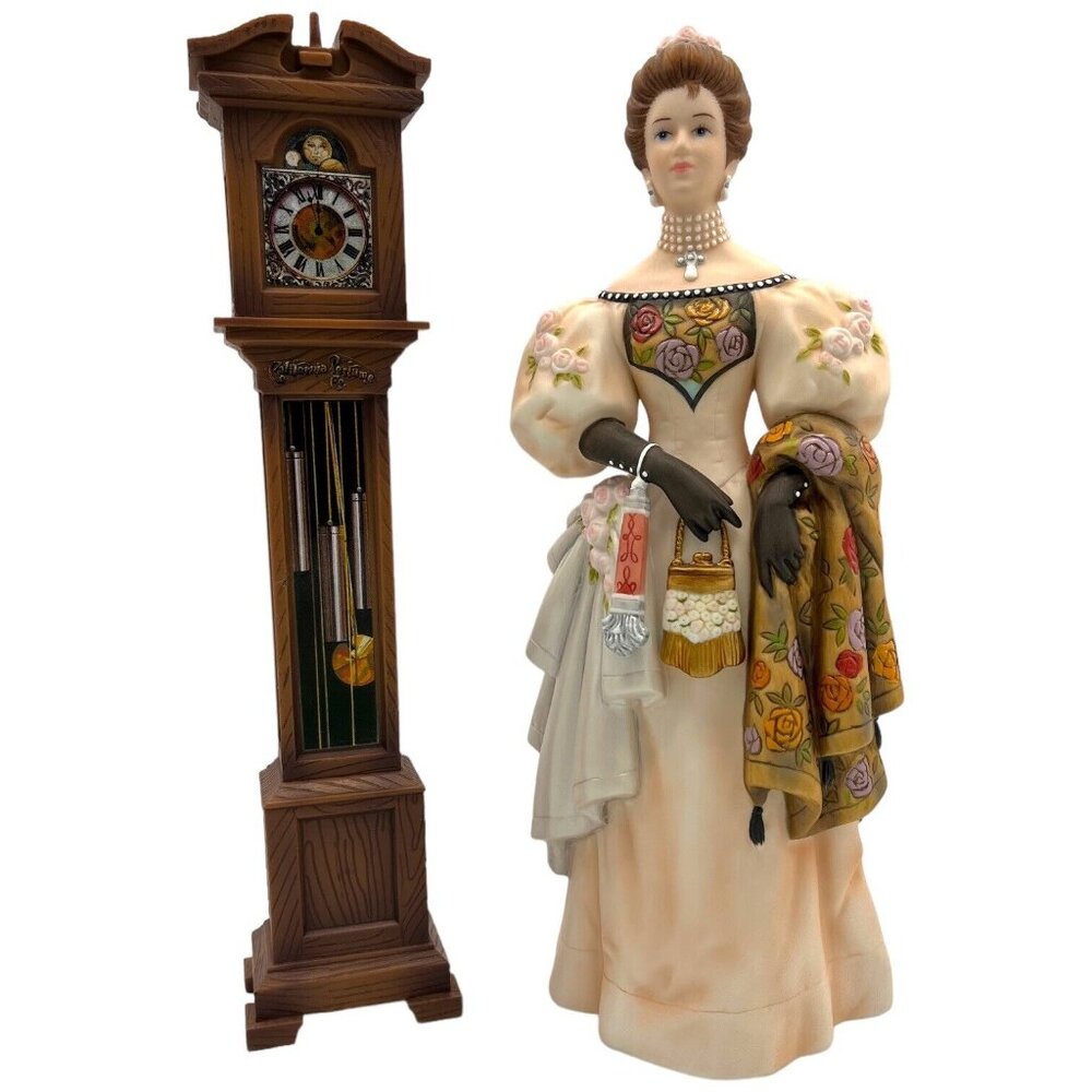 Avon 2000 Mrs Albee Award Porcelain Lady 10" Figurine Plastic Grandfather Clock